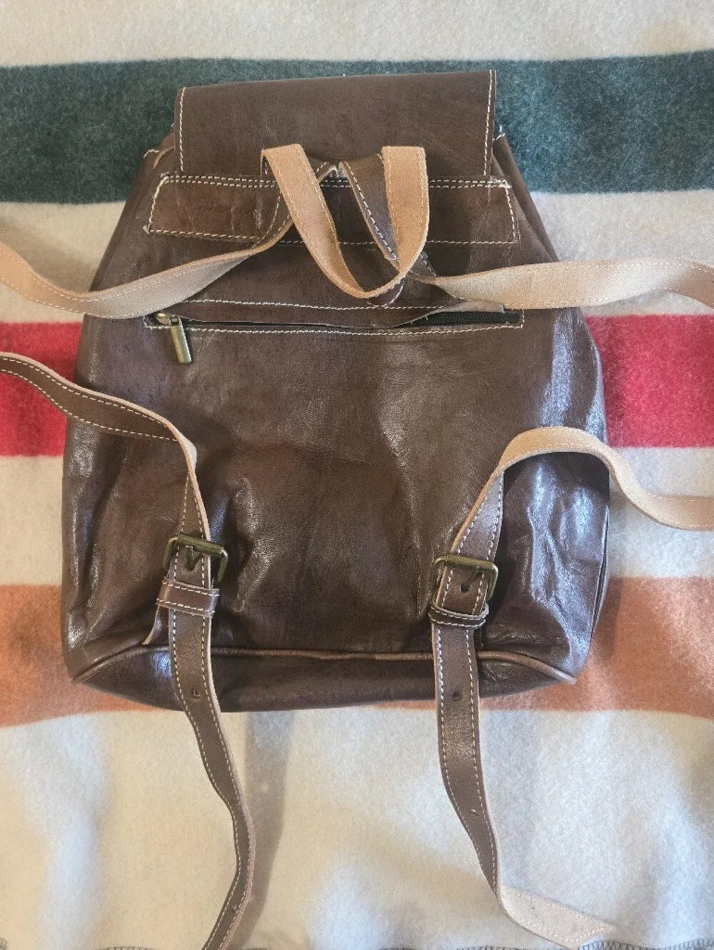 Brown Leather Sunburst Accent Backpack Purse
